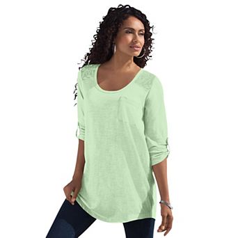 Roaman's Women's Plus Size Textured Lace-trimmed Tunic