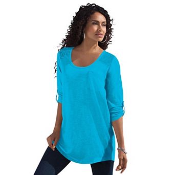 Roaman's Women's Plus Size Textured Lace Trimmed Tunic
