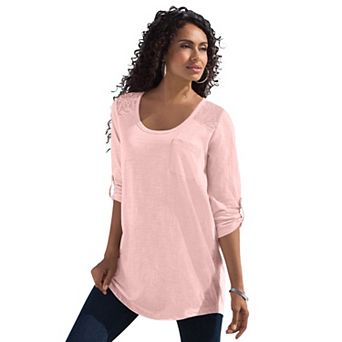 Roaman's Women's Plus Size Textured Lace Trimmed Tunic