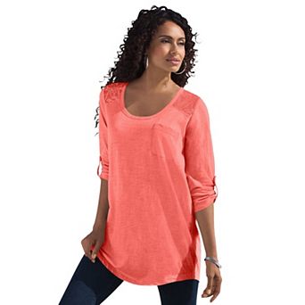 Roaman's Women's Plus Size Textured Lace Trimmed Tunic