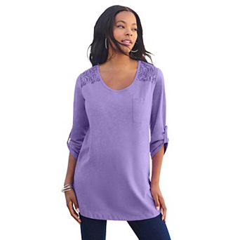 Roaman's Women's Plus Size Textured Lace-trimmed Tunic