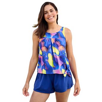 Swim 365 Women's Plus Size Scoop-Neck Blouson Tummy Control Two-Piece Swim Set