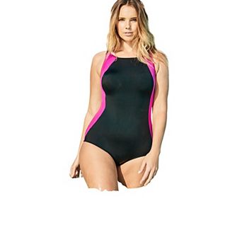 Swim 365 Women's Plus Size Colorblock One-Piece Swimsuit With Shelf Bra