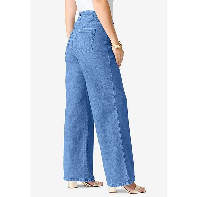 Roaman's Women's Plus Size Tall Plus Size 24/7 Stretch Wide Leg Jean