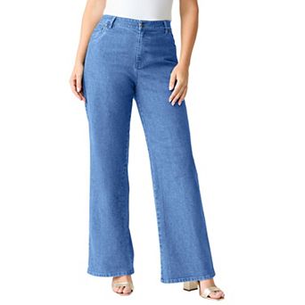 Roaman's Women's Plus Size Tall Plus Size Classic Stretch Wide Leg Jean