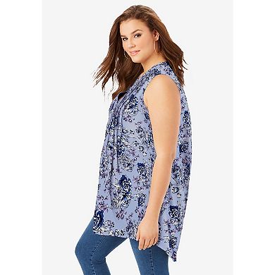 Roaman's Women's Plus Size Sleeveless Floral Big Shirt
