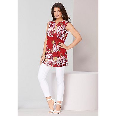 Roaman's Women's Plus Size Sleeveless Floral Big Shirt