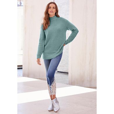 Roaman's Women's Plus Size Eyelash Mockneck Sweater
