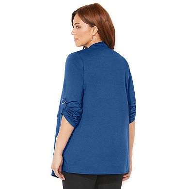 Catherines Women's Plus Size Cloud Knit French Terry Drape Front Cardigan