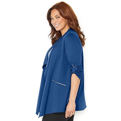 Catherines Women's Plus Size Cloud Knit French Terry Drape Front Cardigan
