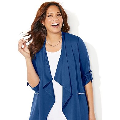 Catherines Women's Plus Size Cloud Knit French Terry Drape Front Cardigan