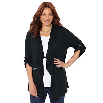 Catherines Women's Plus Size Cloud Knit French Terry Drape Front Cardigan