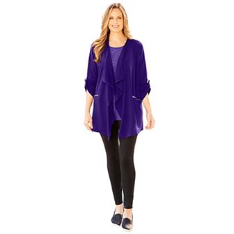 Catherines Women's Plus Size Cloud Knit French Terry Drape Front Cardigan