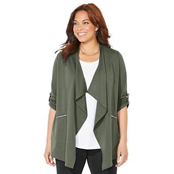 Catherines Women's Plus Size Cloud Knit French Terry Drape Front Cardigan