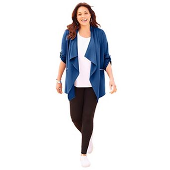 Catherines Women's Plus Size Cloud Knit French Terry Drape Front Cardigan