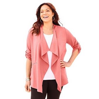 Catherines Women's Plus Size Cloud Knit French Terry Drape Front Cardigan