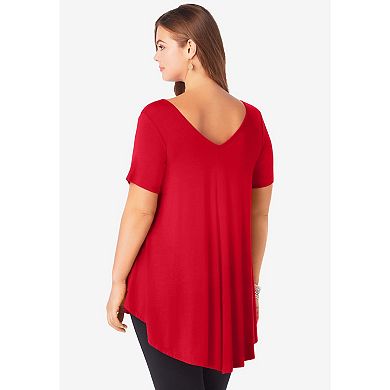 Roaman's Women's Plus Size Ultra Drape V Neck Swing Tunic
