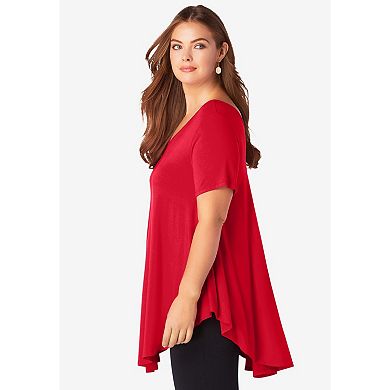 Roaman's Women's Plus Size Ultra Drape V-Neck Swing Tunic Top