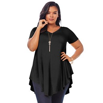Roaman's Women's Plus Size Ultra Drape V Neck Swing Tunic