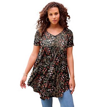 Roaman's Women's Plus Size Ultra Drape V-Neck Swing Tunic Top
