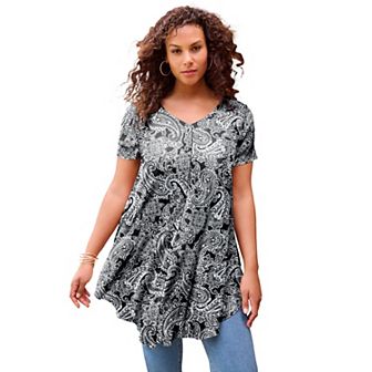 Roaman's Women's Plus Size Ultra Drape V Neck Swing Tunic