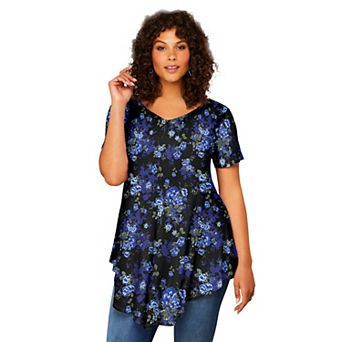 Roaman's Women's Plus Size Plus Size Ultra Drape V-Neck Swing Tunic Top