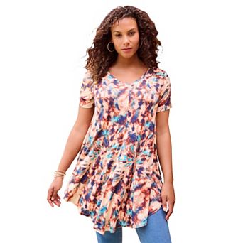 Roaman's Women's Plus Size Ultra Drape V Neck Swing Tunic