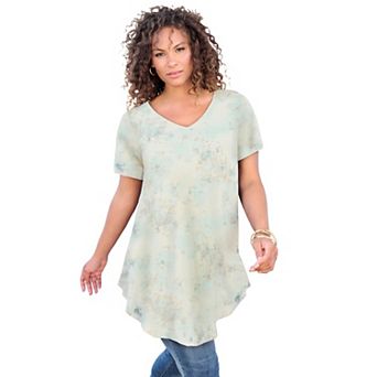 Roaman's Women's Plus Size Ultra Drape V-Neck Swing Tunic Top