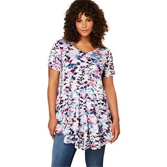 Roaman's Women's Plus Size Ultra Drape V-Neck Swing Tunic Top