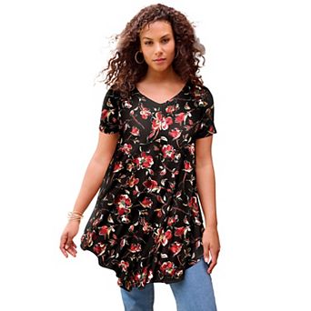 Roaman's Women's Plus Size Ultra Drape V-Neck Swing Tunic Top