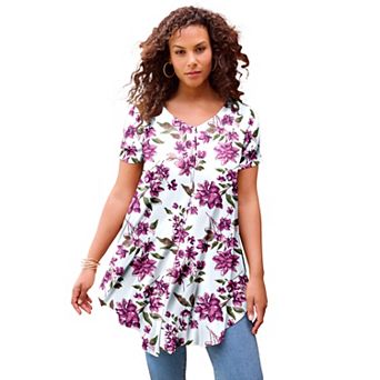 Roaman's Women's Plus Size Ultra Drape V-Neck Swing Tunic Top