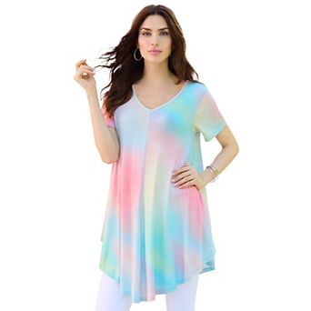 Roaman's Women's Plus Size Ultra Drape V Neck Swing Tunic