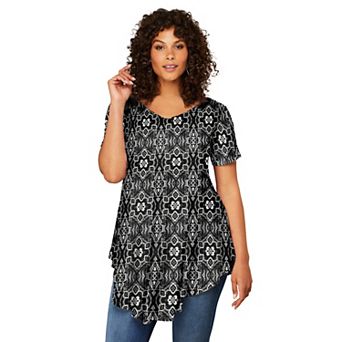 Roaman's Women's Plus Size Plus Size Ultra Drape V-Neck Swing Tunic Top