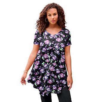 Roaman's Women's Plus Size Ultra Drape V-Neck Swing Tunic Top