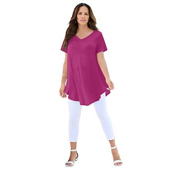 Roaman's Women's Plus Size Ultra Drape V-Neck Swing Tunic Top