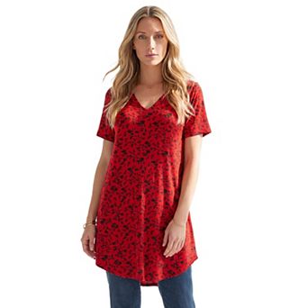 Roaman's Women's Plus Size Ultra Drape V-Neck Swing Tunic Top