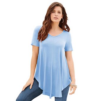 Roaman's Women's Plus Size Ultra Drape V-Neck Swing Tunic Top