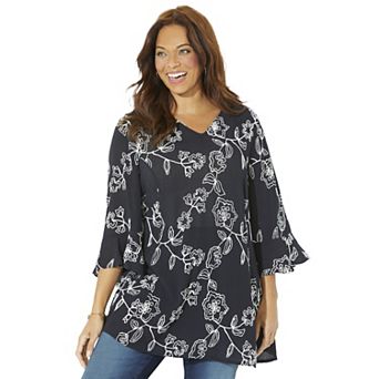 Catherines Women's Plus Size Petite Embroidered Gauze Tunic