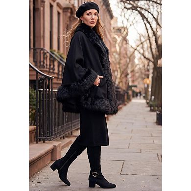 Jessica London Women's Plus Size Faux Fur Trim Wool Cape