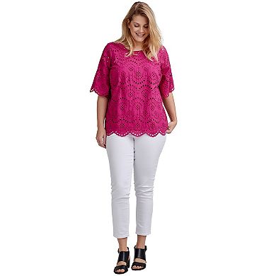 ellos Plus Size Scalloped Hem Eyelet Blouse