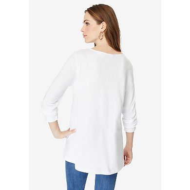 Roaman's Women's Plus Size Travel Graphic Long Sleeve Tee