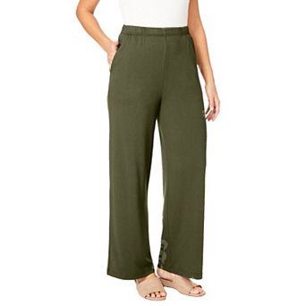 Jessica London Women's Plus Size Soft Ease Cotton Knit Wide Leg Pant