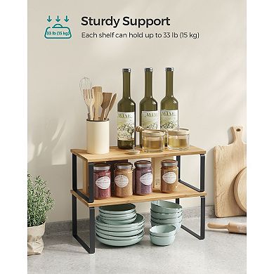2-Piece Cabinet Shelf Organizer Set with Engineered Wood and Metal for Counter, Pantry, or Desk Use