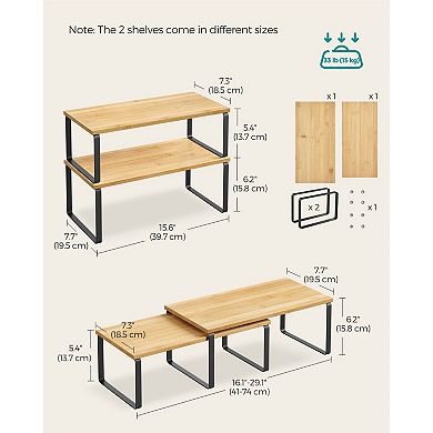 2-Piece Cabinet Shelf Organizer Set with Engineered Wood and Metal for Counter, Pantry, or Desk Use