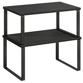 2 pc Cabinet Shelf Organizer Set with Engineered Wood and Metal for Counter, Pantry, or Desk Use