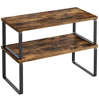 2 pc Cabinet Shelf Organizer Set with Engineered Wood and Metal for Counter, Pantry, or Desk Use