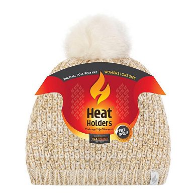 Women's Heat Holders Heatweaver Basket Weave Pom Hat