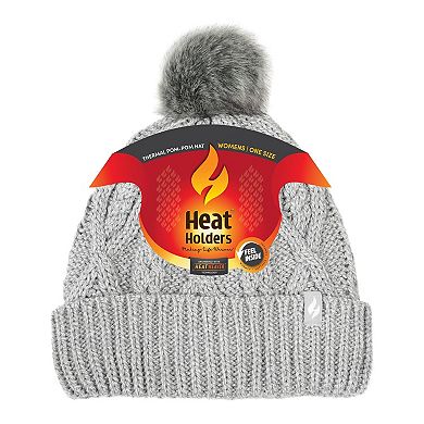 Women's Heat Holders Heatweaver Cable Knit Pom Pom Hat