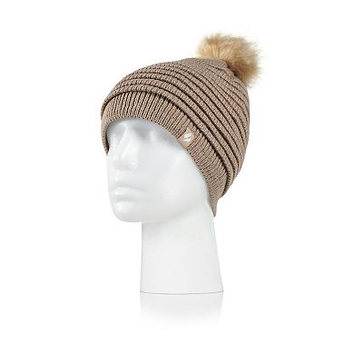 Women's Heat Holders Heatweaver Rib Knit Pom Pom Hat
