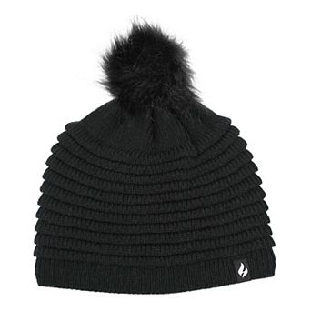 Women's Heat Holders Heatweaver Rib Knit Pom Pom Hat